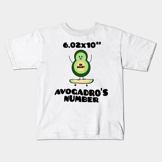 Funny Chemistry Joke Avogadros Number on Skateboard So Smart Avocado Puns Kids T-Shirt by Mochabonk